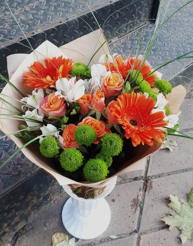 Букет цветов из: Герберы, Хризантемы, Альстромерии и Розы в Долгоруково