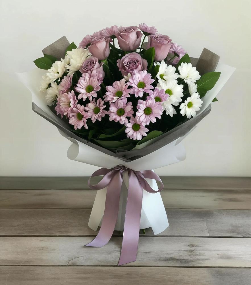 Букет цветов из: Хризантемы и Розы в Долгоруково