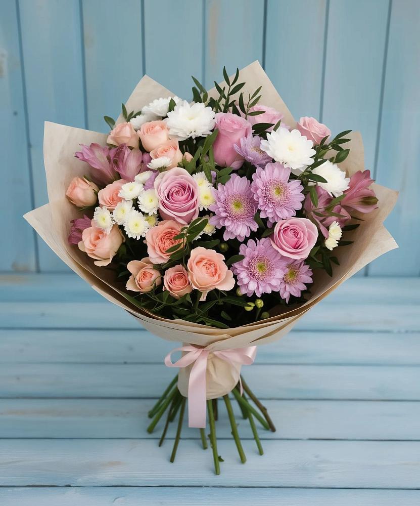 Букет цветов из: Хризантемы, Розы и Альстромерии в Долгоруково