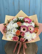 Букет цветов из:  Розы, Герберы и Хризантемы в Долгоруково