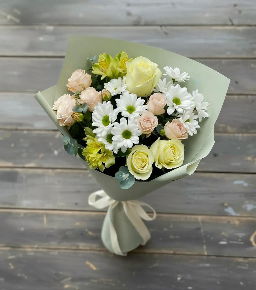 Букет цветов из: Альстромерии, Розы и Хризантемы в Долгоруково