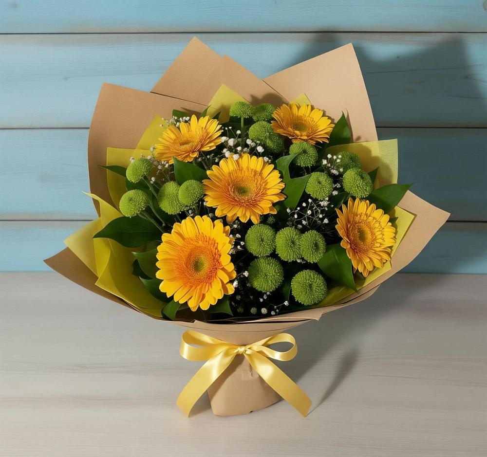 Букет цветов из: Герберы и Хризантемы в Долгоруково