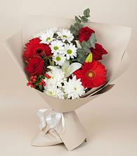 Букет цветов из:  Розы, Хризантемы, Герберы и Лилии в Долгоруково