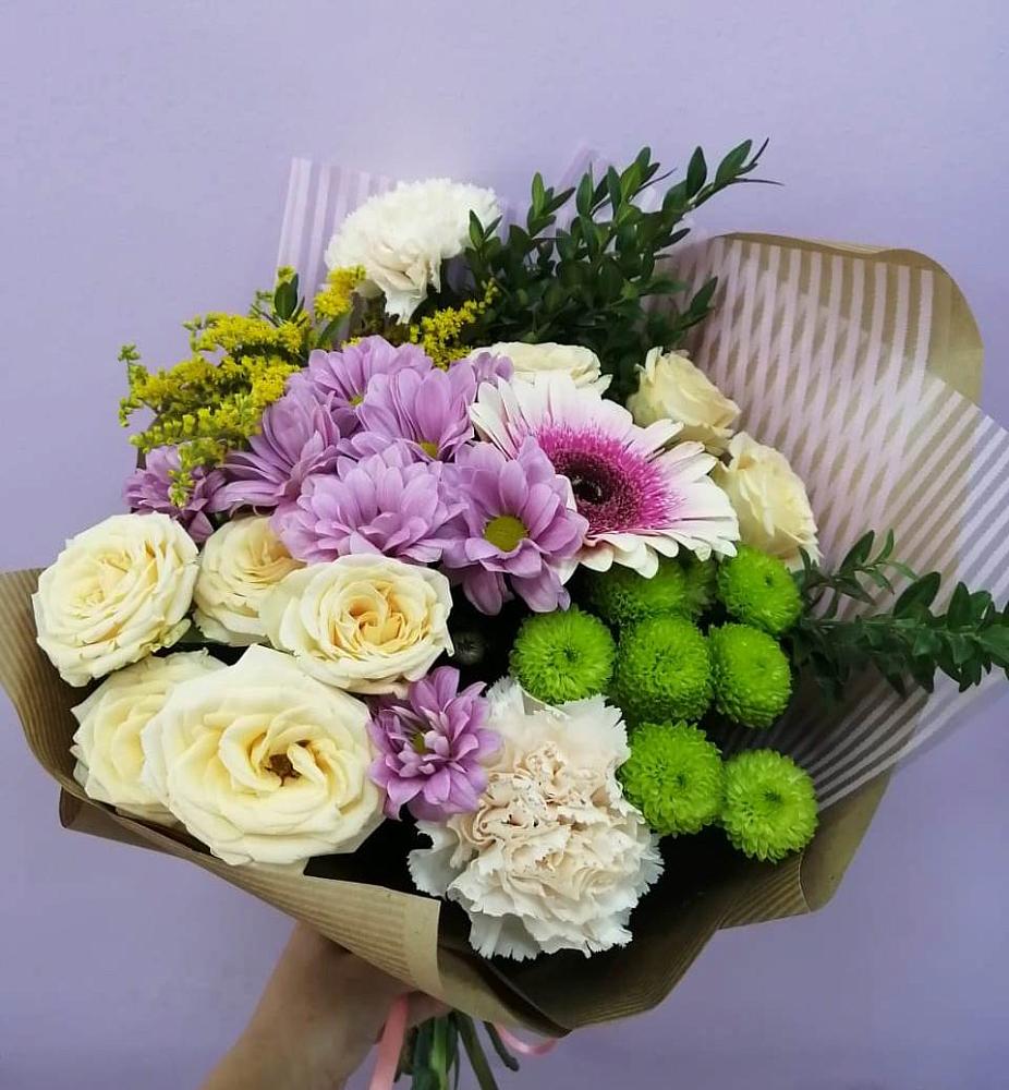 Букет цветов из: Хризантемы, Розы, Гвоздики и Герберы в Долгоруково